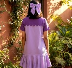 Handcrafted Two Tone Purple Cotton Drop Waist Dress